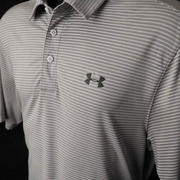 Under Armour HeatGear Gray Striped Polo (M) OMG! ⛳️ - Picture 2 of 9